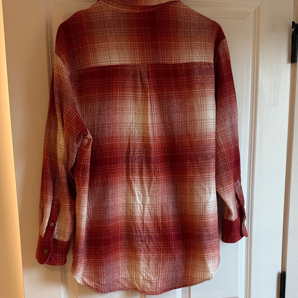 Old Navy Women’s Orange & Pink Plaid Flannel Boyfriend Button-Up Shirt Sz L EUC - Picture 5 of 5